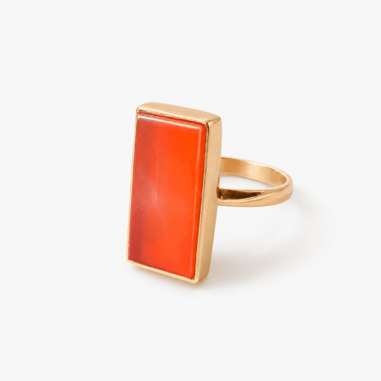 Tombac Brass Retangle Ring with Carnelian