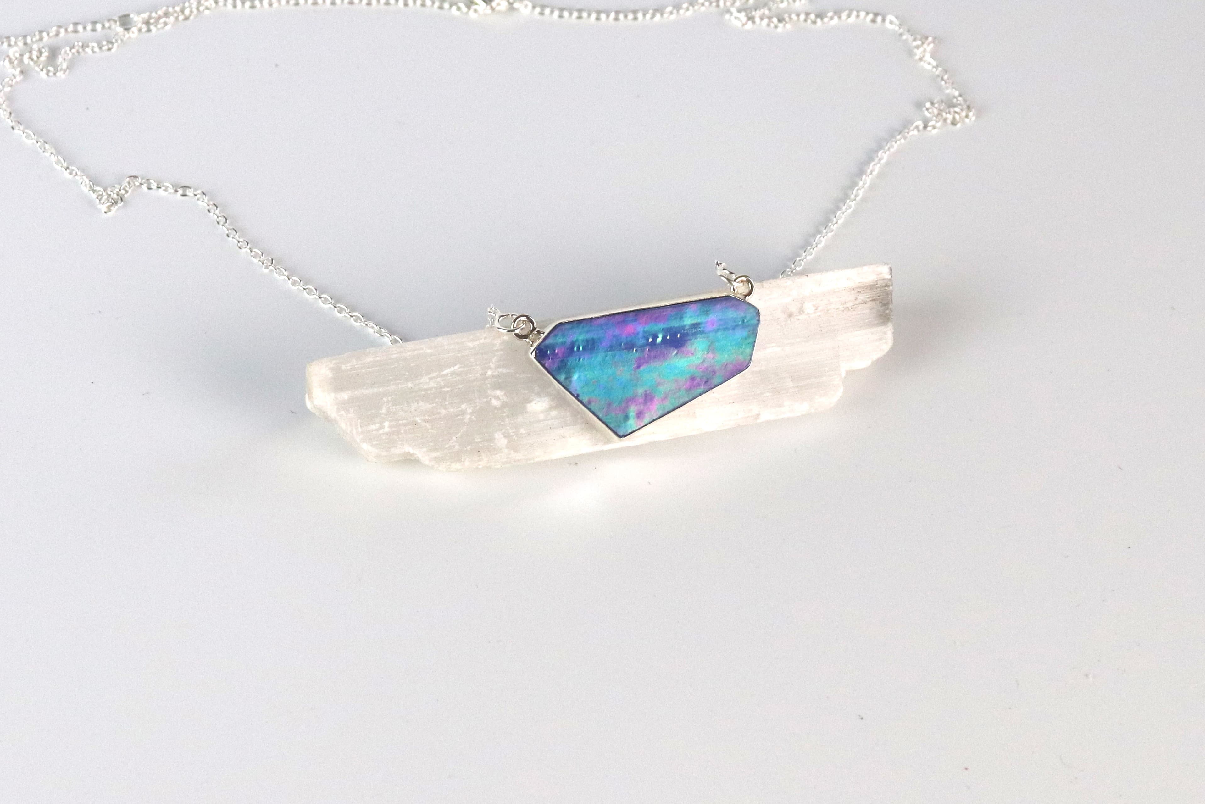 Stained Glass Sterling Silver Necklace — Blue Trapezio