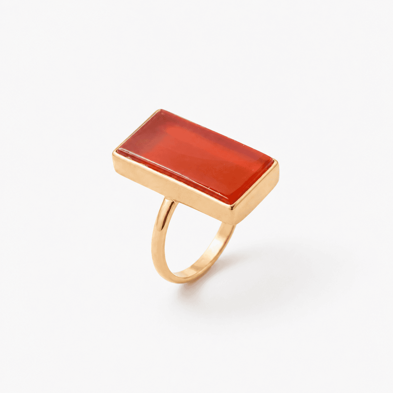 Tombac Brass Retangle Ring with Carnelian