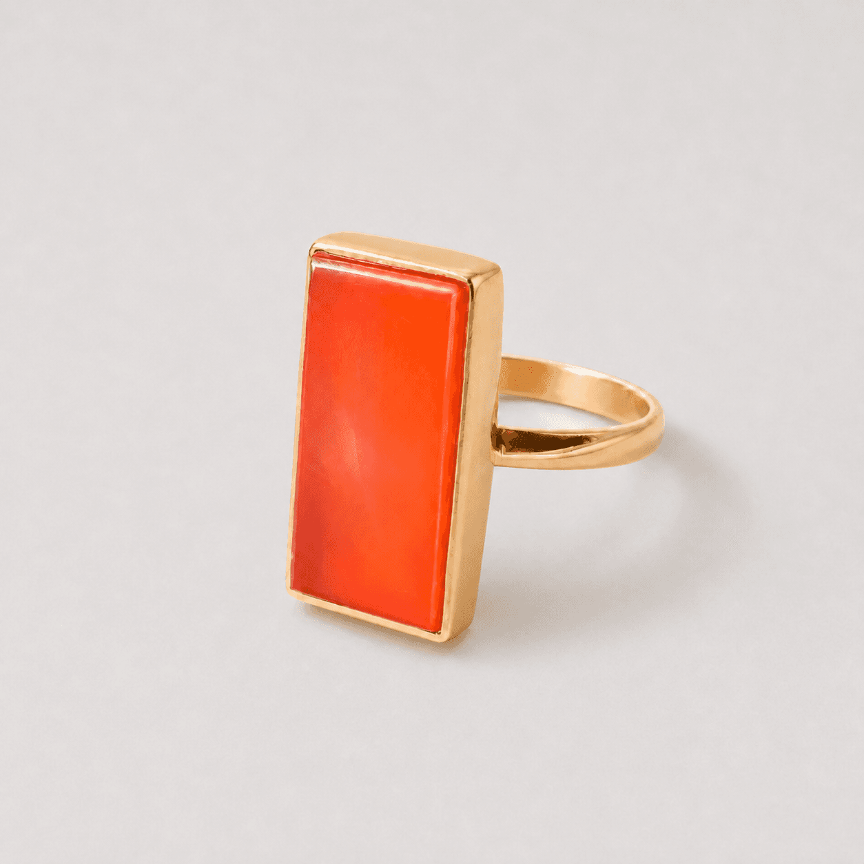 Tombac Brass Retangle Ring with Carnelian