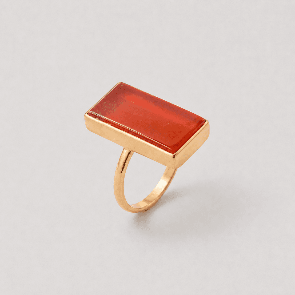 Tombac Brass Retangle Ring with Carnelian